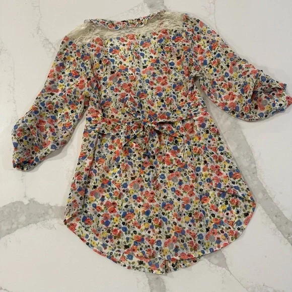 American Rag Cie Cottagecore Floral Tie Back Sheer Peasant Top Womens Small Lace - Picture 6 of 7